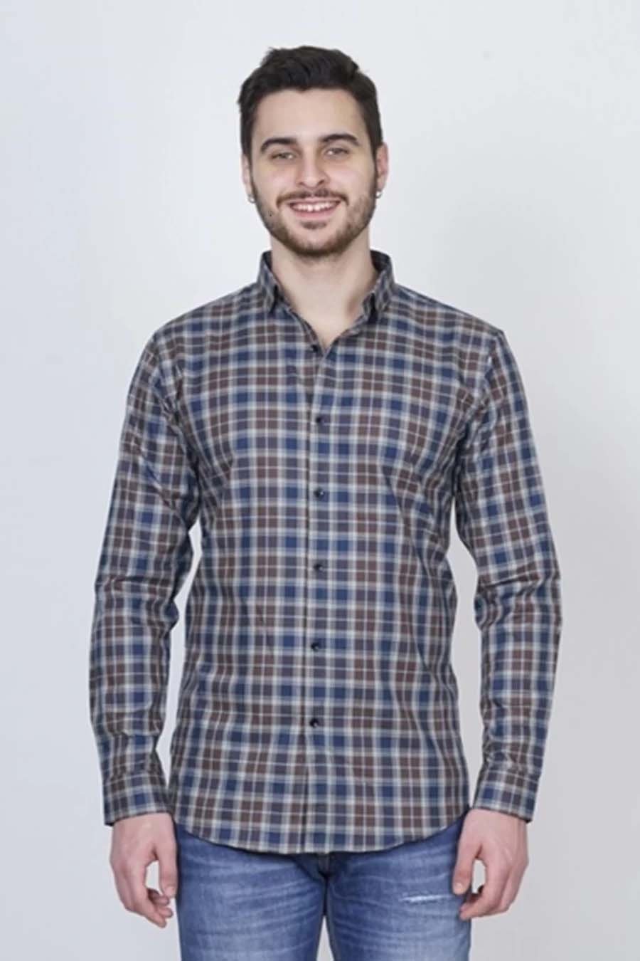 Blue Square Check Shirt For Men