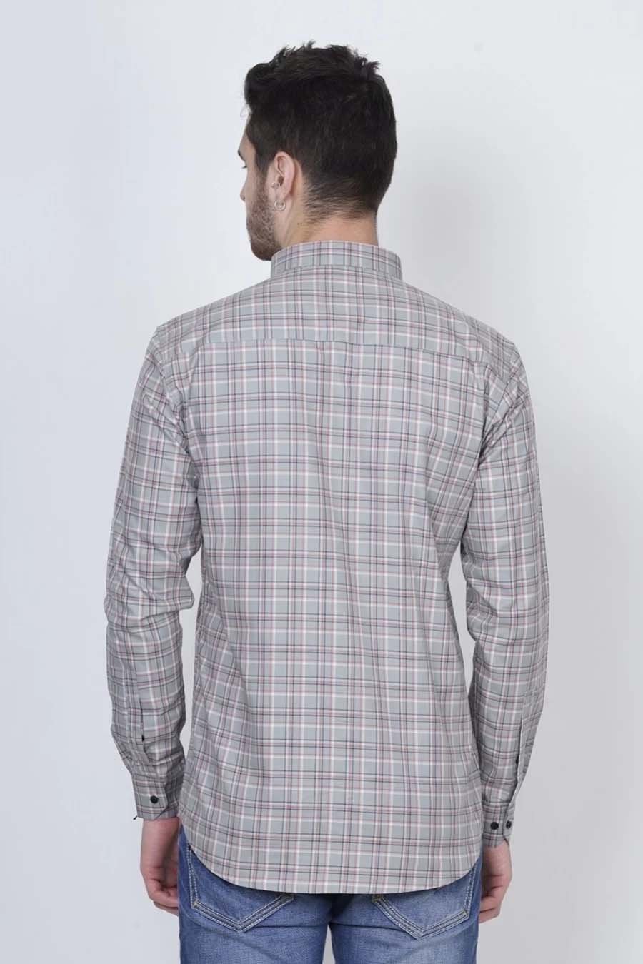 Grey Red Check Shirt For Mens