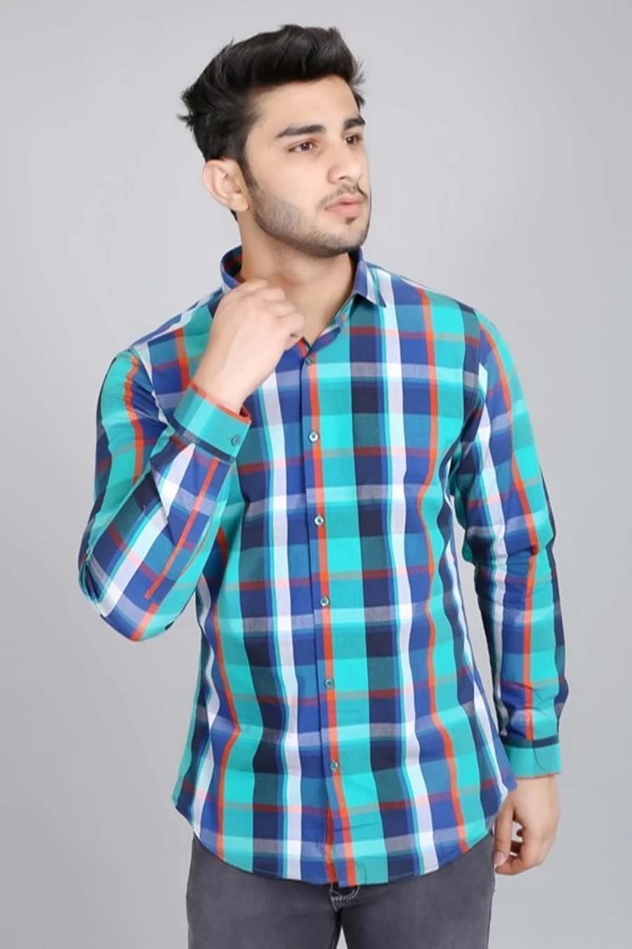 Blue Checkered Casual Shirt For Mens