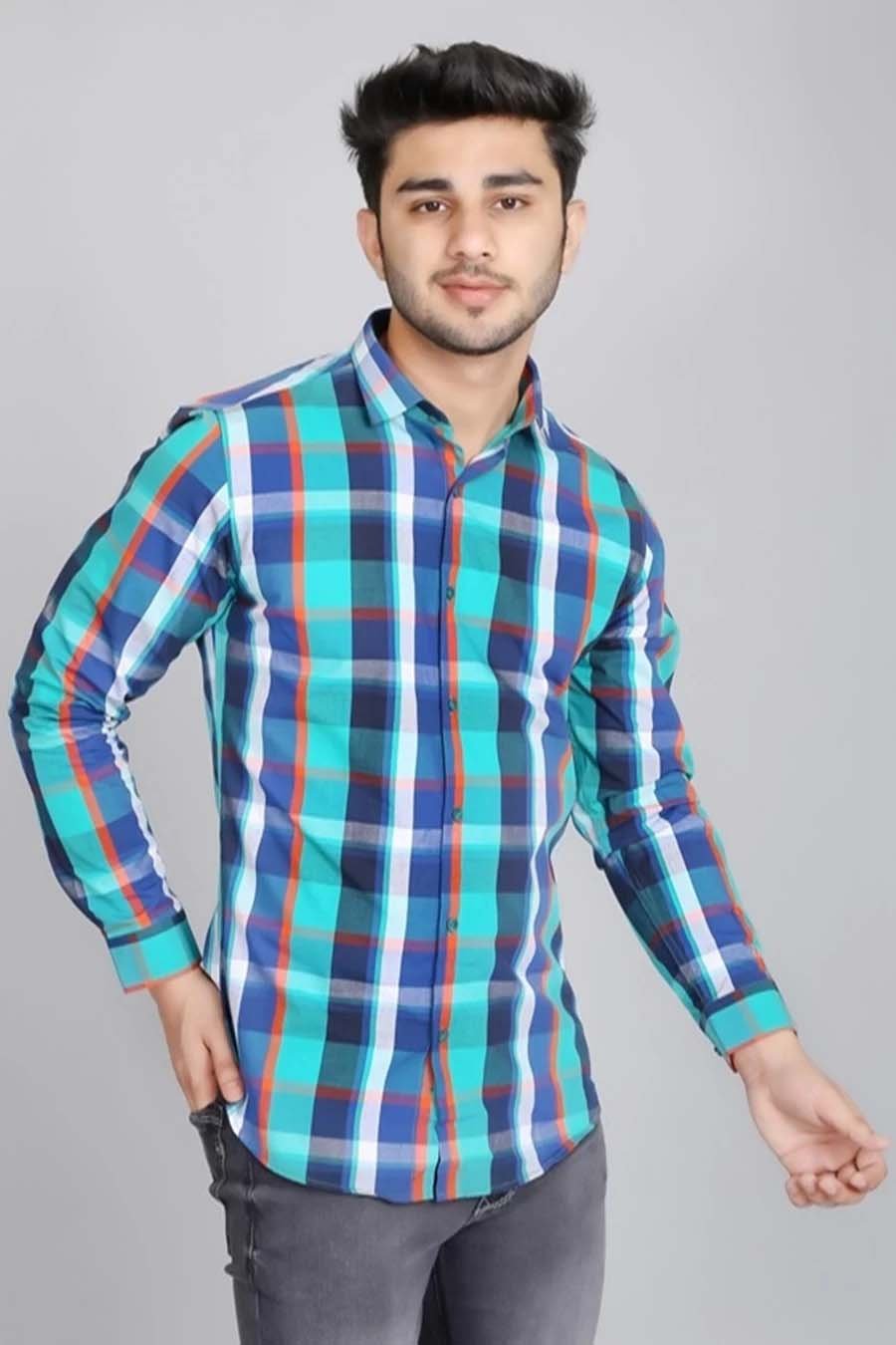 Blue Checkered Casual Shirt For Mens