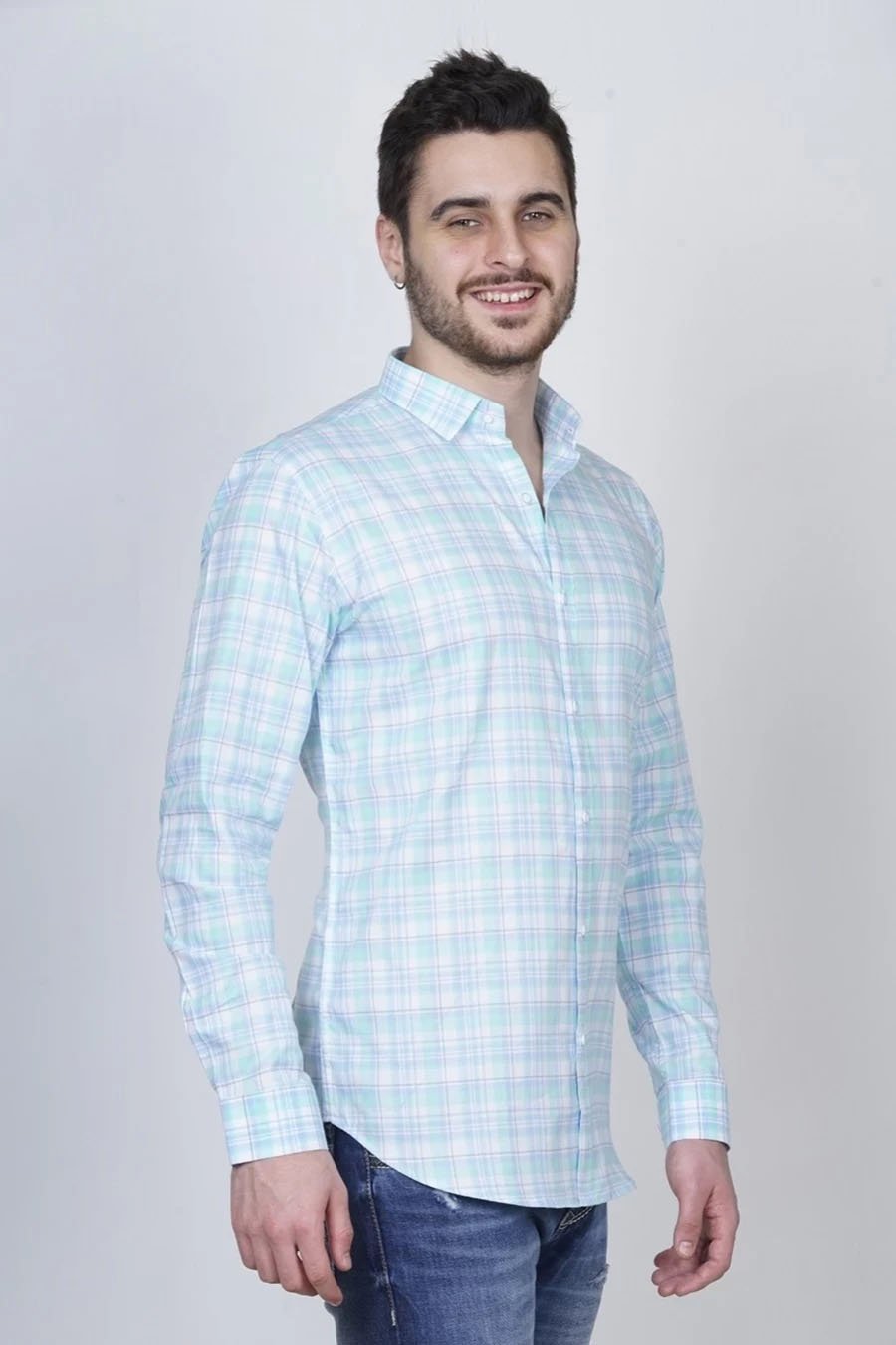 Sky Blue Check Shirt For Men