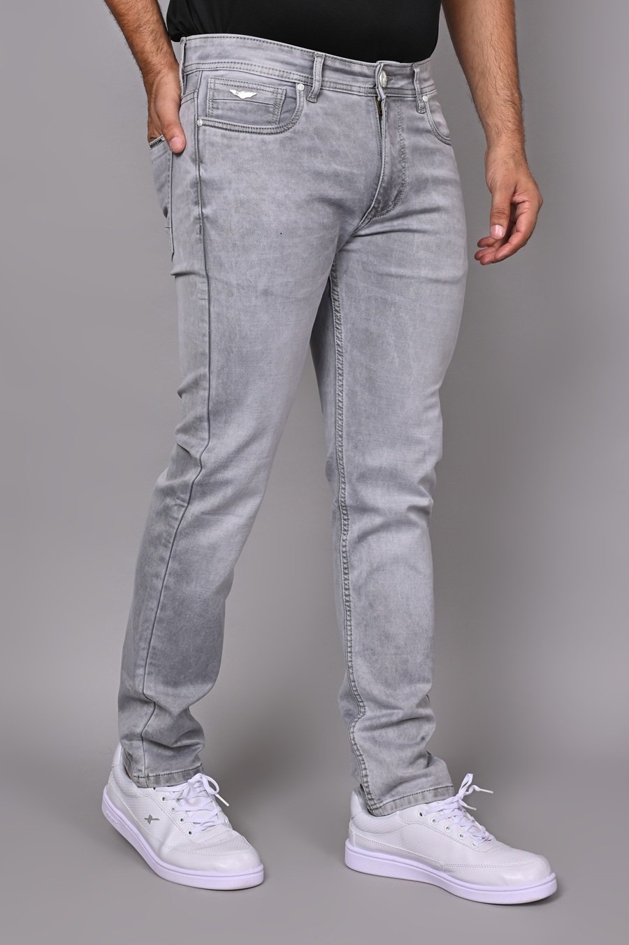 Grey Regular Fit Jeans For Mens