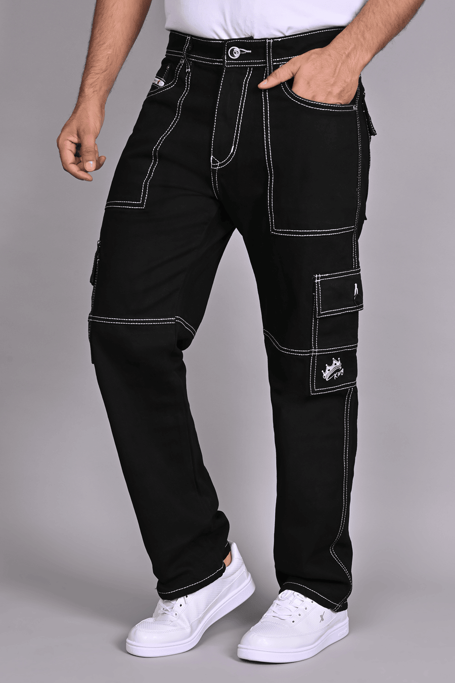 Black Straight Fit Cargos