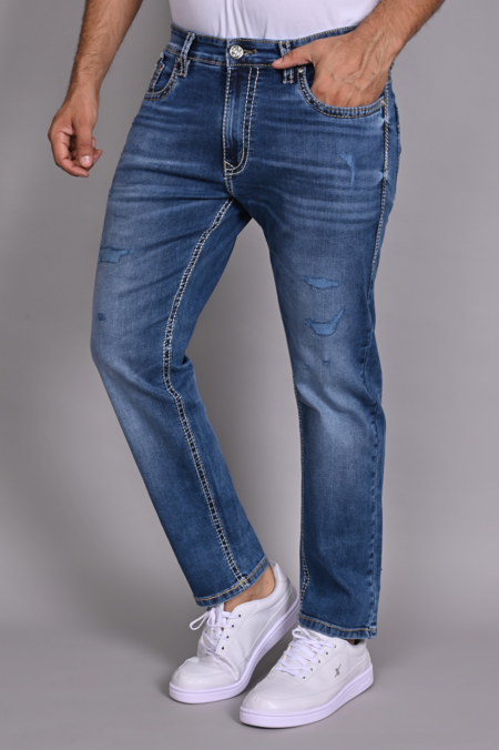 Blue Damage Regular Fit Jeans For Mens