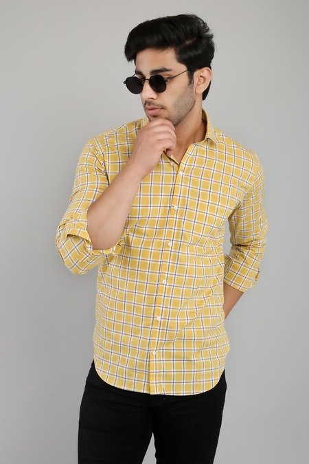 Yellow Check Shirt For Mens