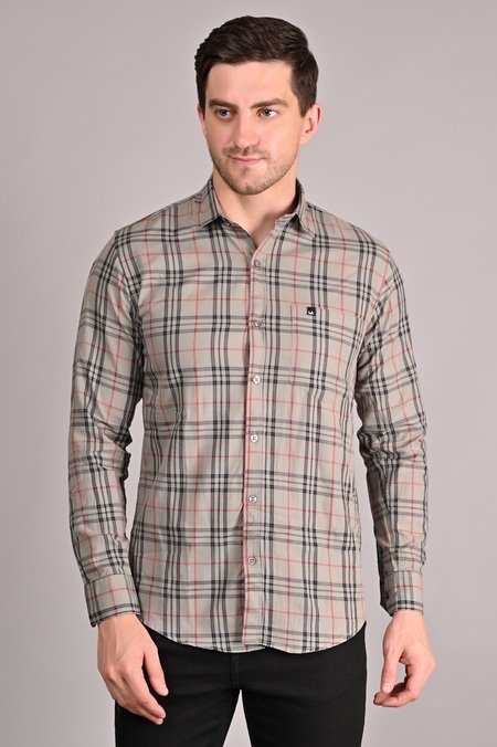 Cream Check Shirt For Mens