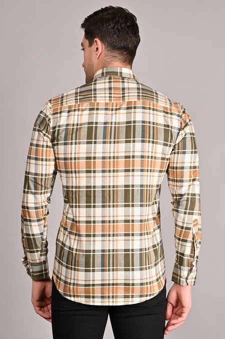 Yellow Check Front Pocket Shirt For Men
