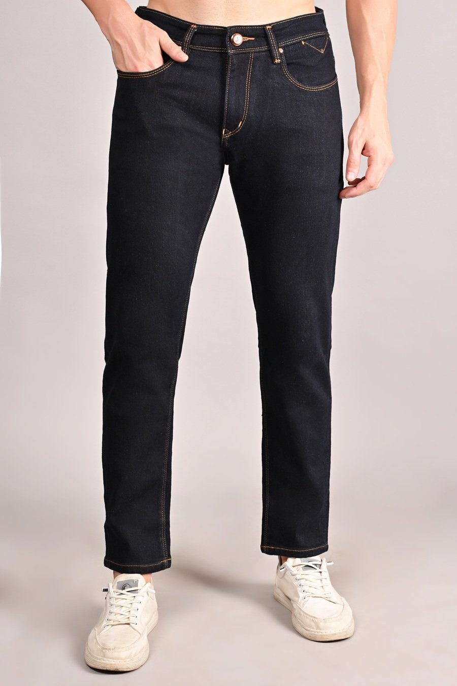Black Raw Ankle Fit Jeans For Mens