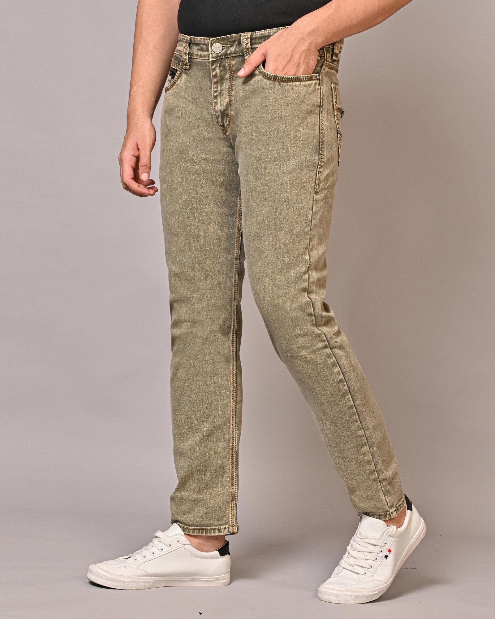 Olive Green Mom Fit Jeans For Men's