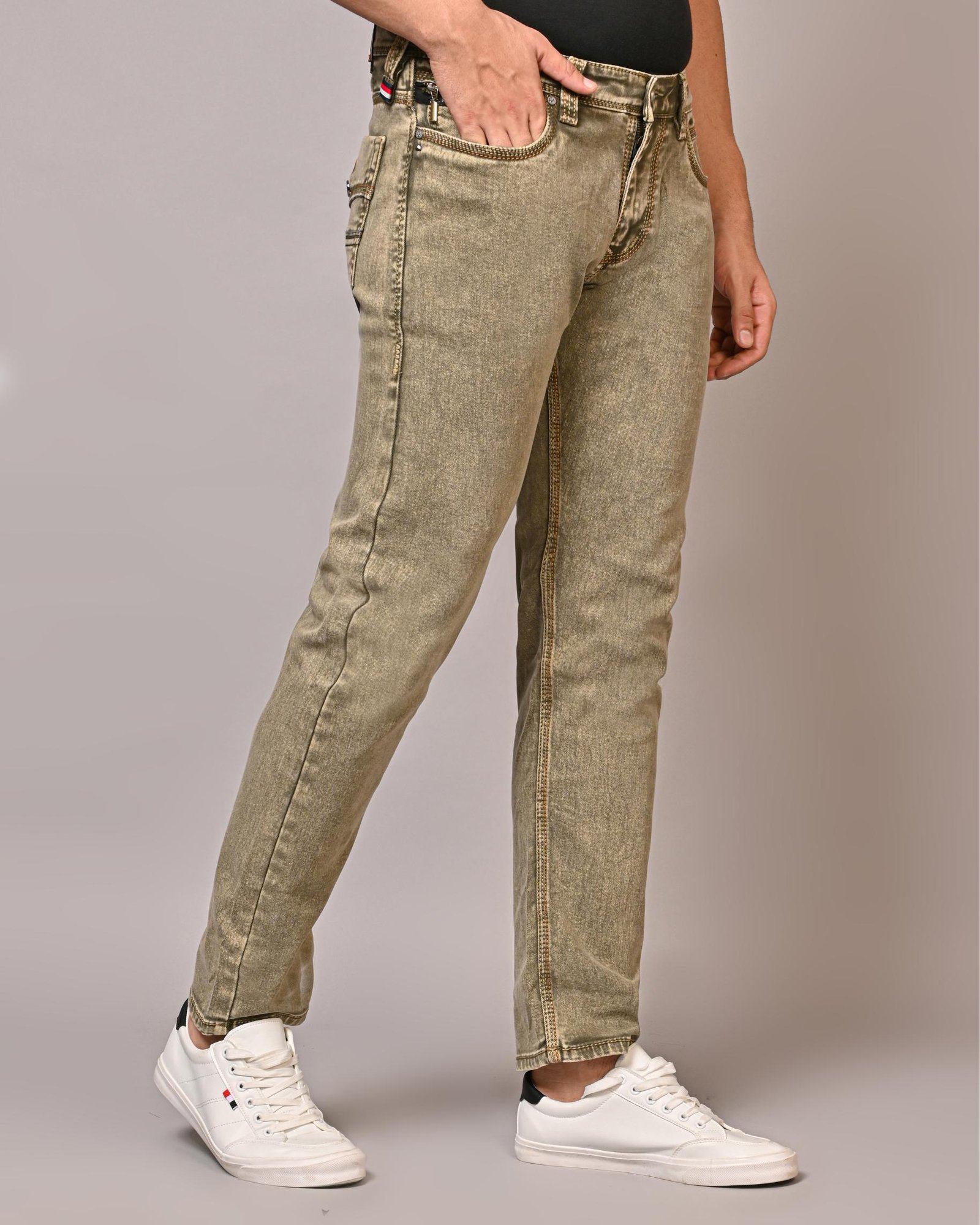 Olive Green Mom Fit Jeans For Men's