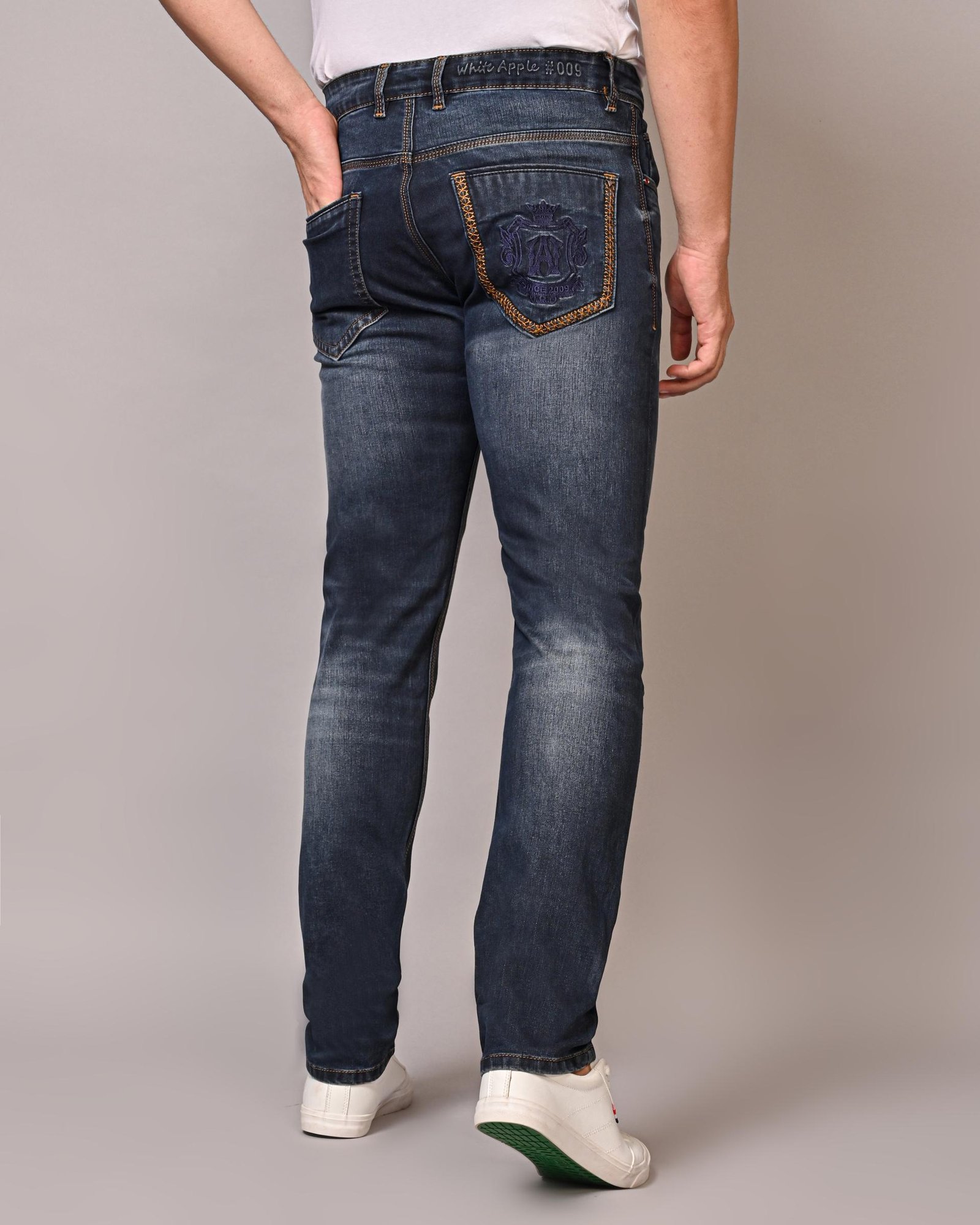 Classic Dark Blue Narrow Fit Jeans For Mens