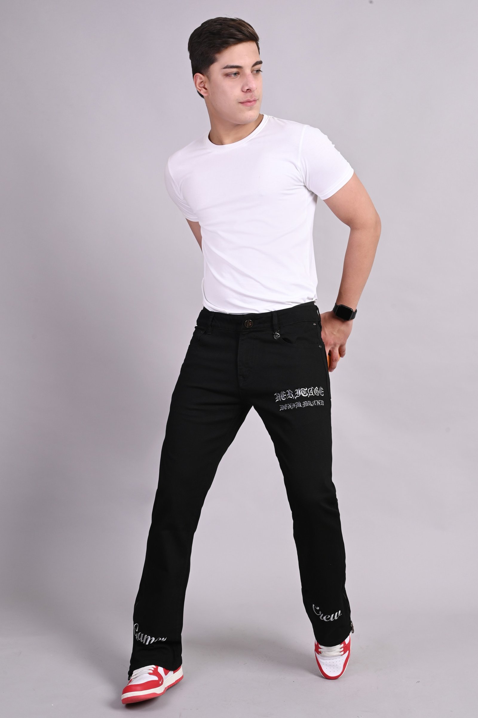 White Apple Black Bootcut Mid Rise Mens Jeans