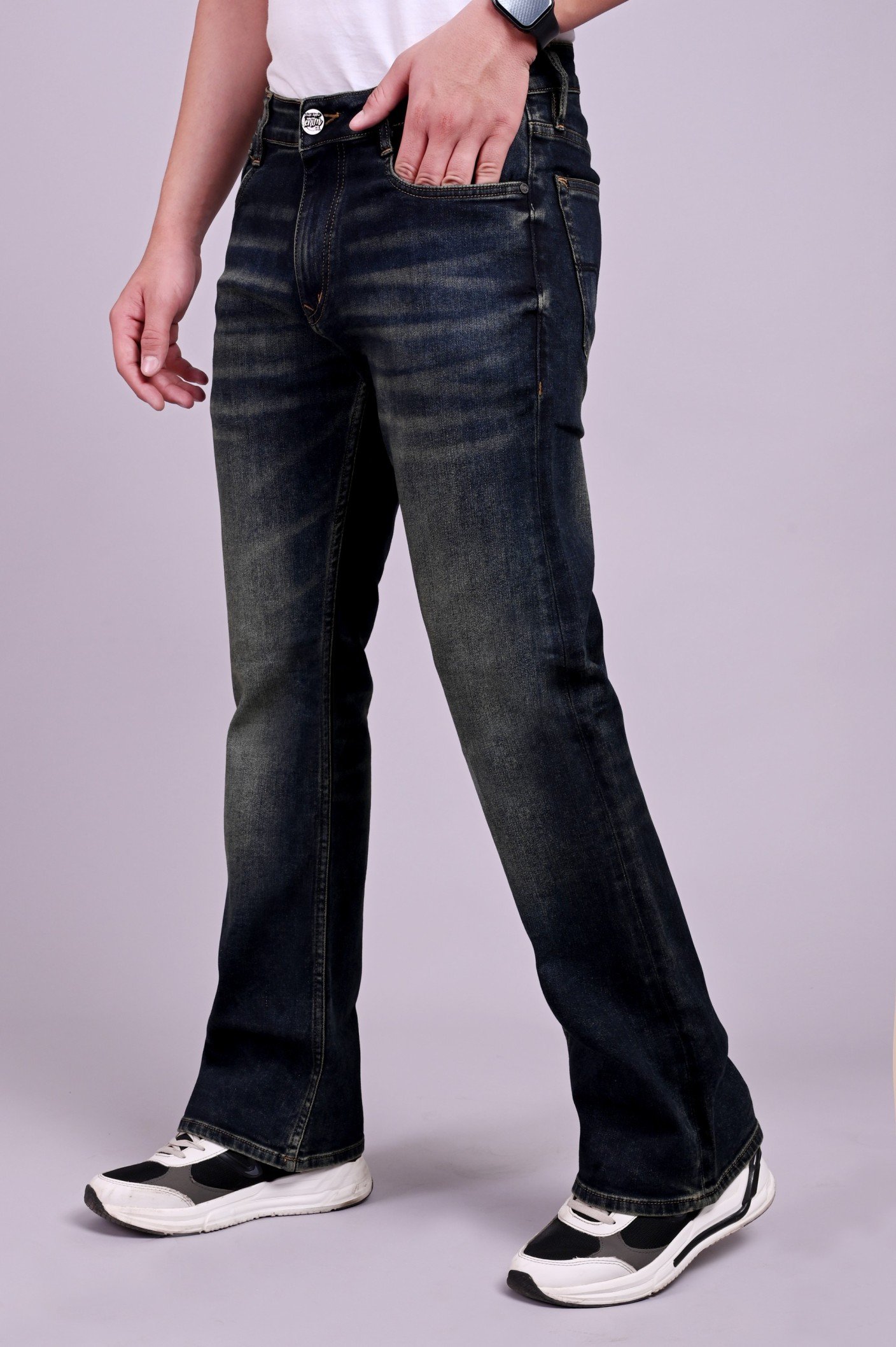 WHITE APPLE JNS Men Casual Jeans | Bootcut Fit Light Fading Stone-Wash Design