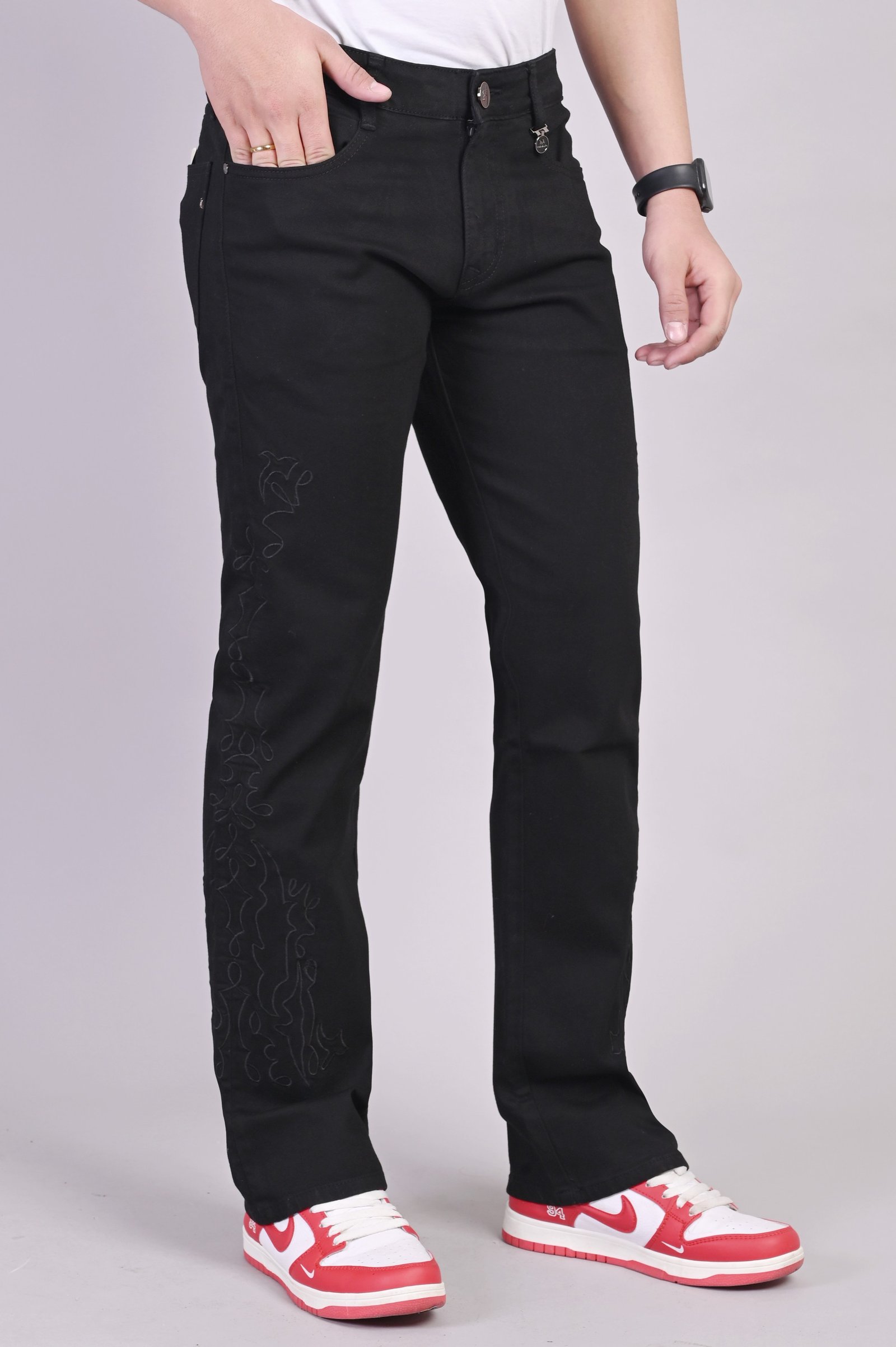 White Apple Black Bootcut Men Jeans