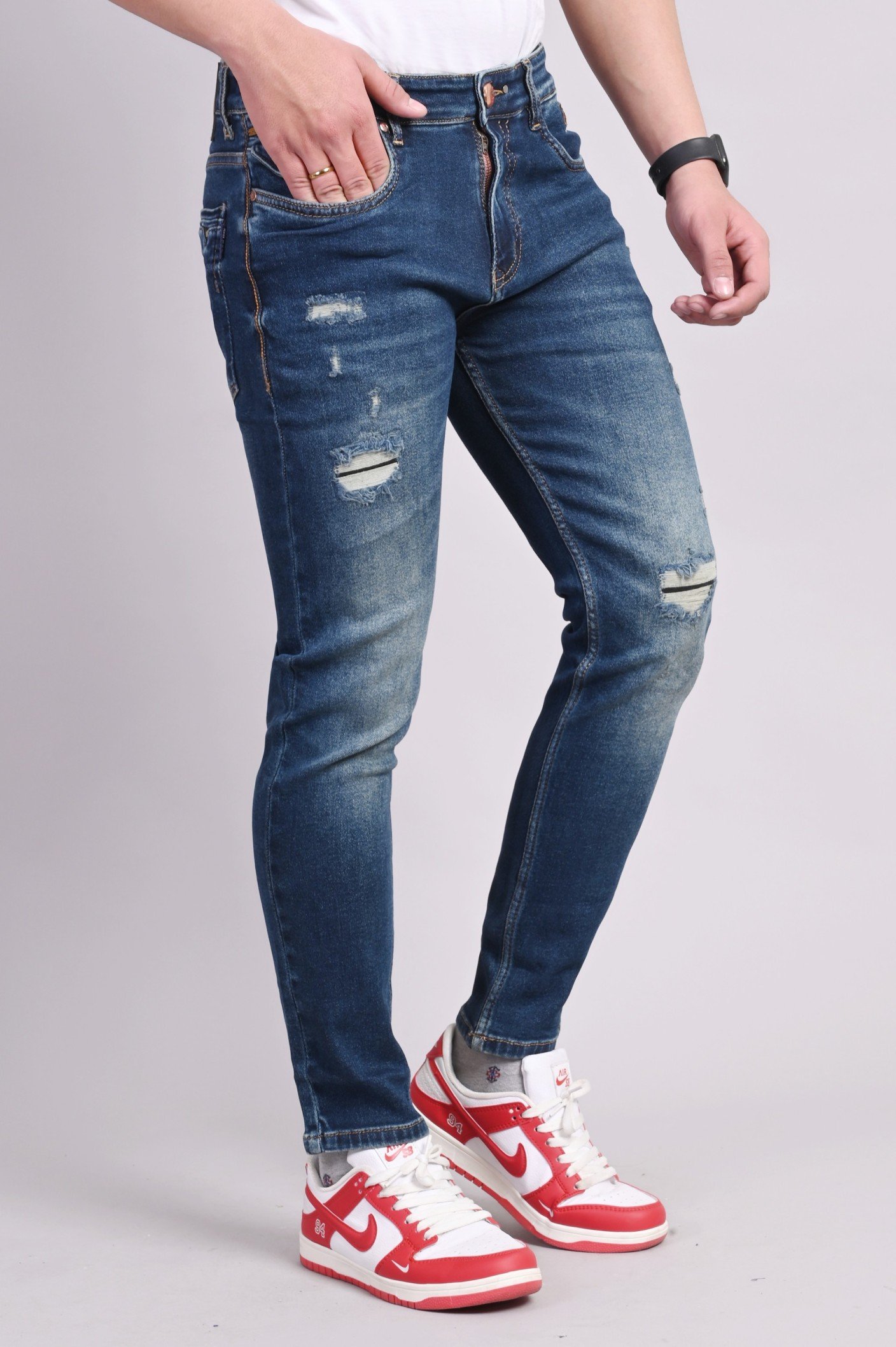 White Apple Dark Blue Ankle Fit Men Jeans