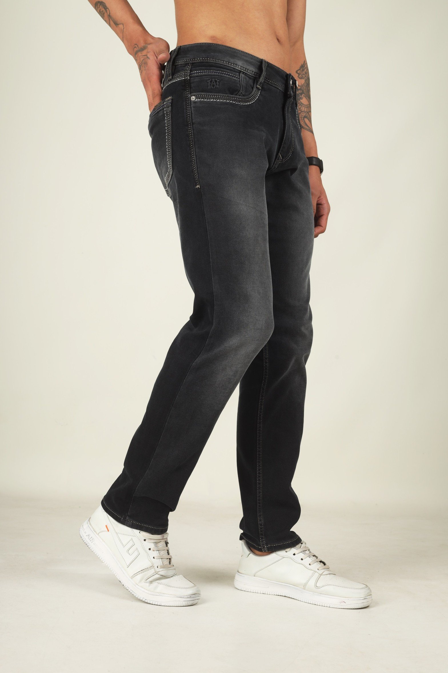 White Apple Mom Fit Dark Grey Jeans For Mens