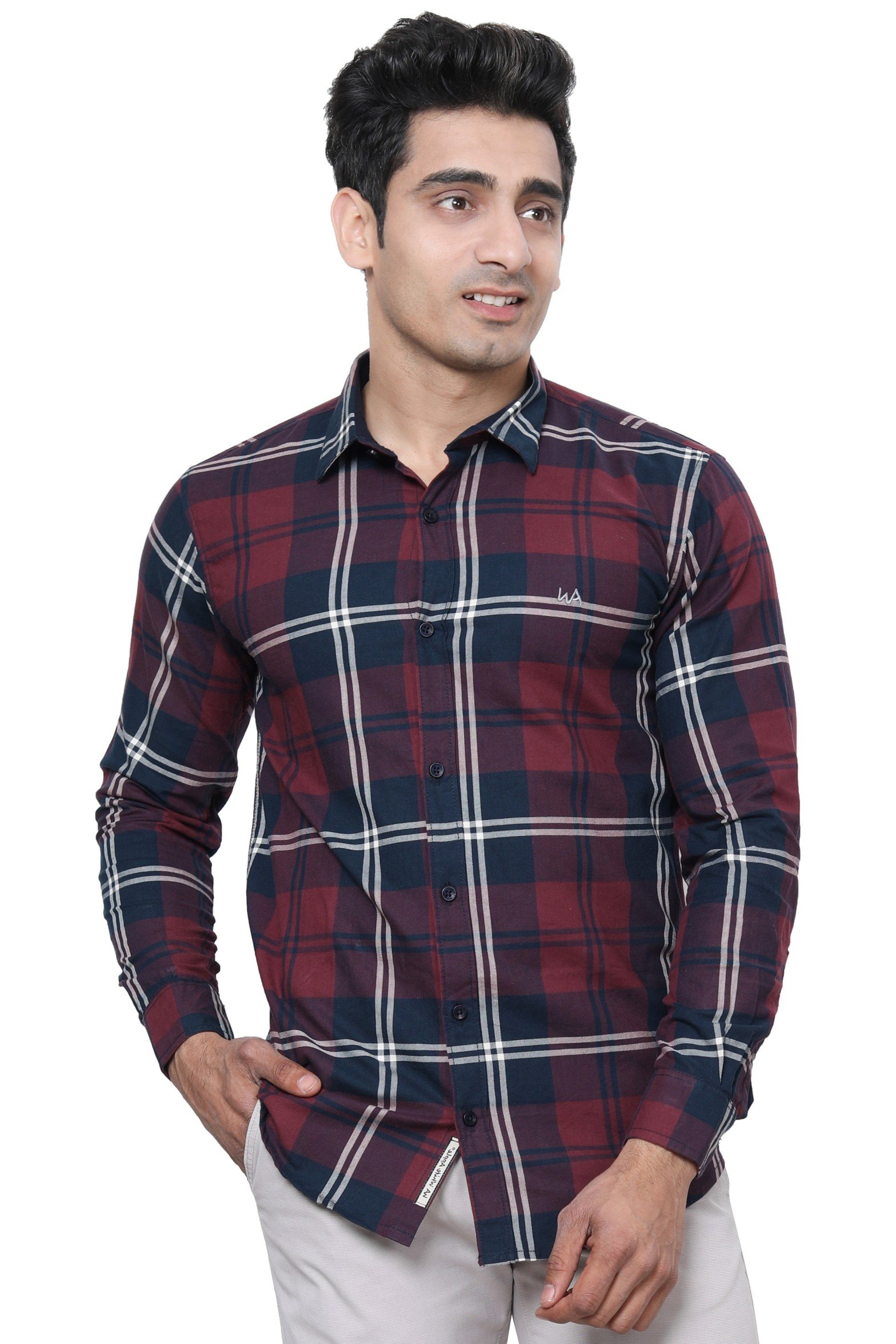 Men Regular Fit Checkered Spread Collar Casual Red Shirt