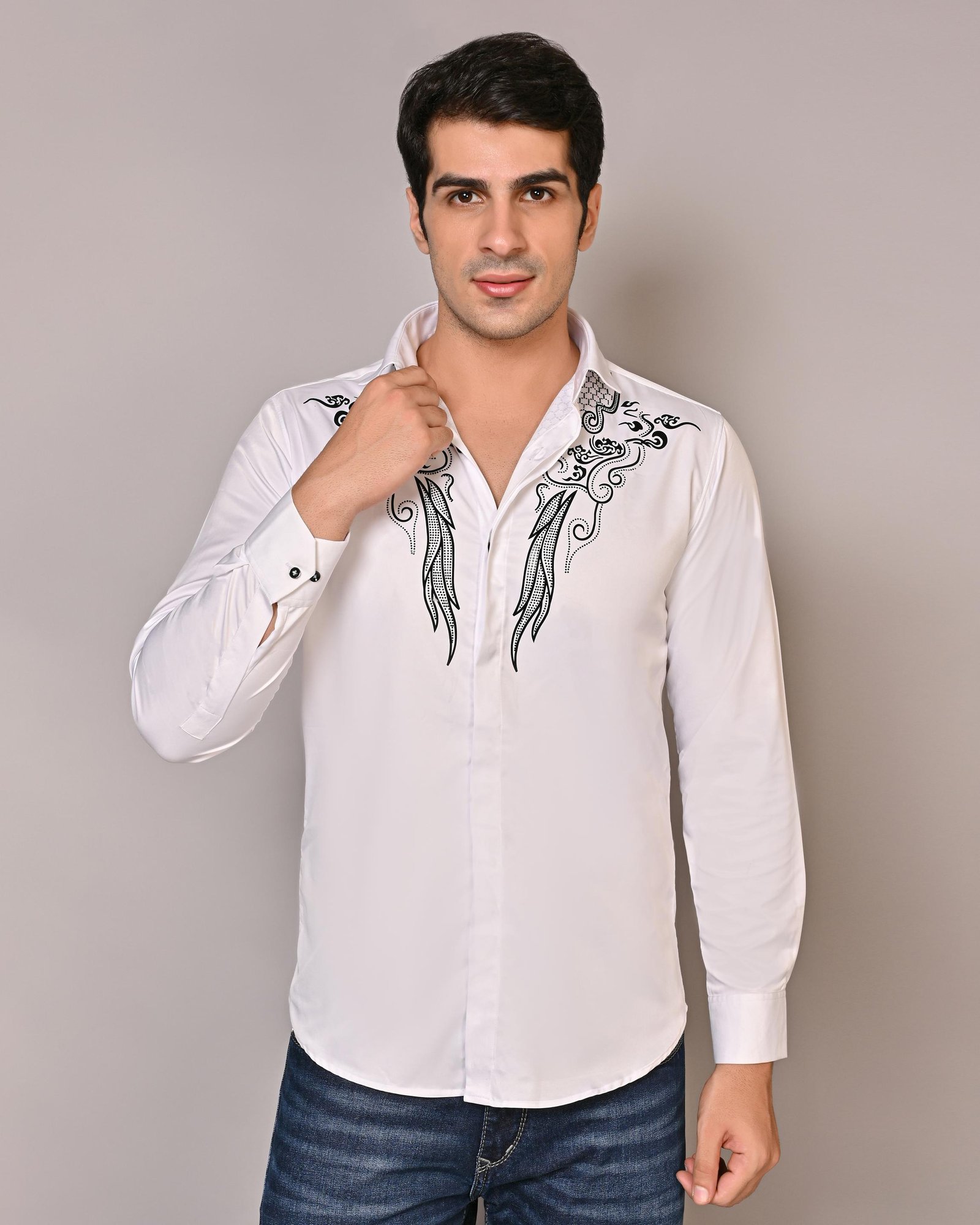 Men's Designer White Shirts With Spread Collar
