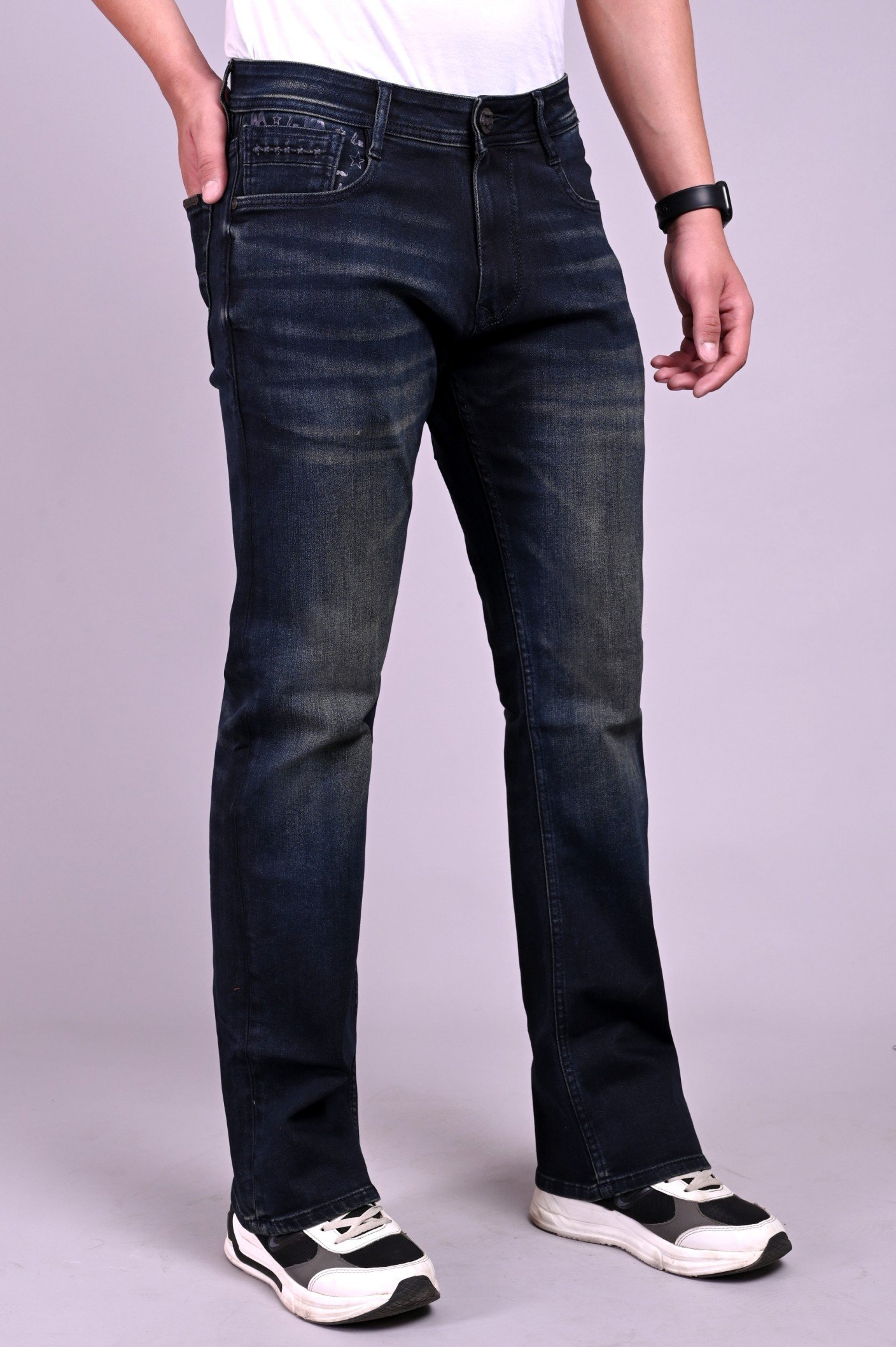 WHITE APPLE JNS Bootcut Dusty Blue Jeans, Wide Leg Flared Jeans for Men