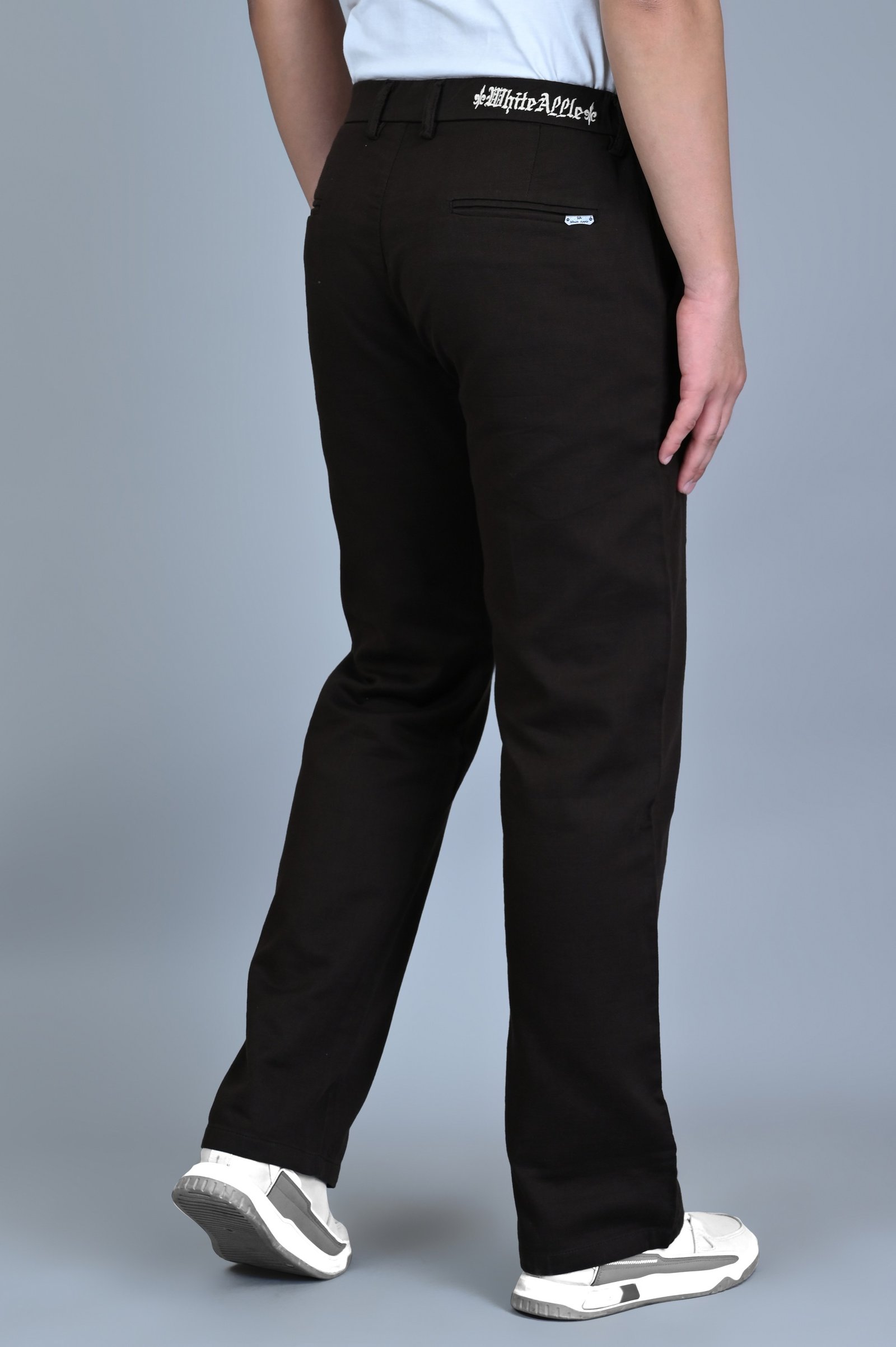 WHITE APPLE JNS Men Straight Fit Solid Dark Brown Cotton Linen Trousers Pant