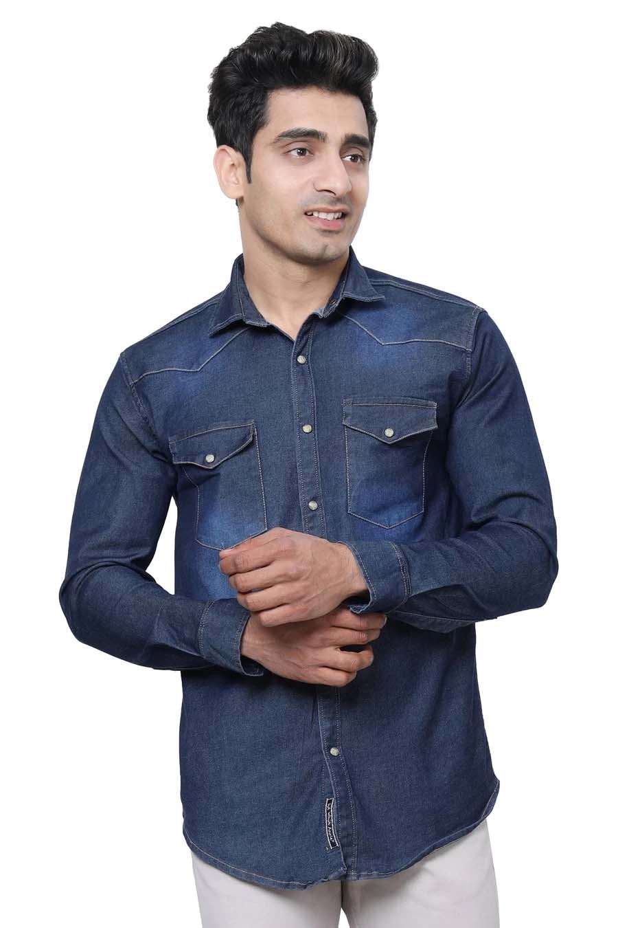 Dusty Blue Denim Shirt For Men